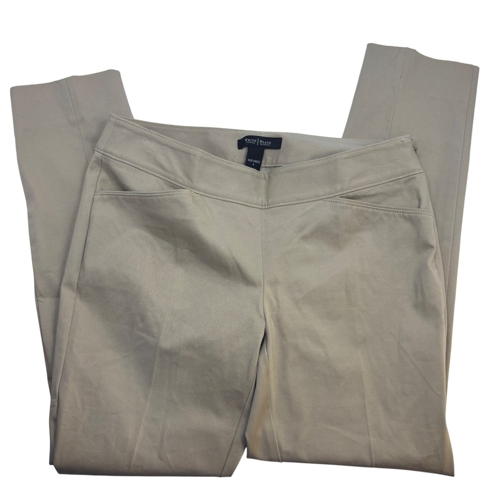 White House Black Market Slim Ankle Pants Khaki Tan Side Zip Trousers Size 4